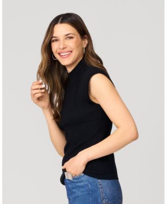 Women's Ribbed Mockneck Cap Sleeve Sweater