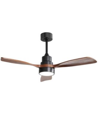 48-inch Modern Black Downrod Indoor Walnut Wood 3-Blade LED Ceiling Fan Light with Remote Control Support Six Speed Ajustable