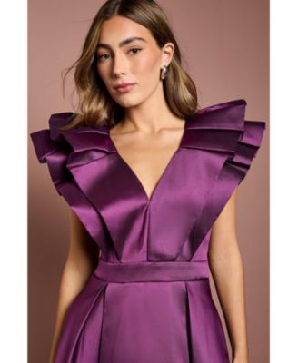 Women's Frill Sleeve V-Neck Midi Dress