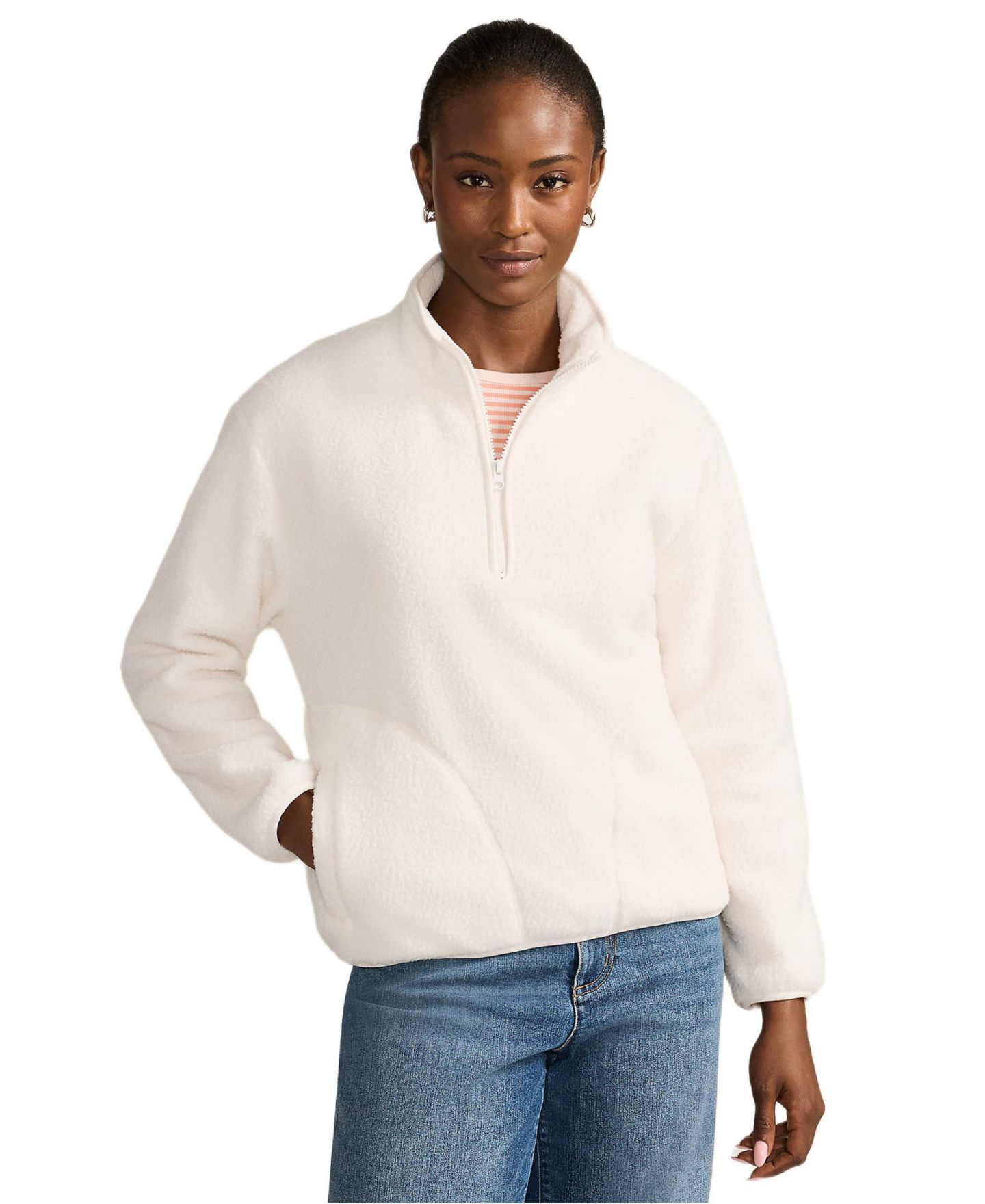 Женский свитер Lands' End Half Zip Cozy High Pile Fleece Pullover, цвет: Слоновая кость — фото 1