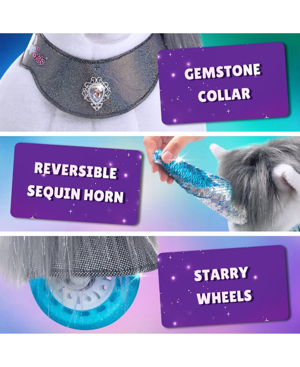 PonyCycle Model Y Grey Unicorn Rideable Toy for Age -4