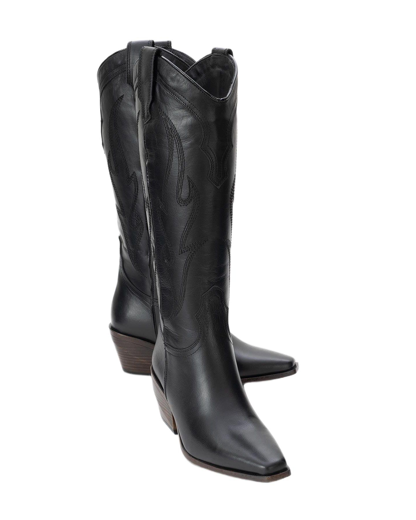 Женские ботинки Forever & Always Shoes Pietro Leather Western Knee High Boot, цвет: Чёрный кожаный — фото 5
