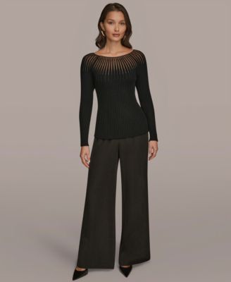 Women's Mesh Detail Boat Neck Sweater