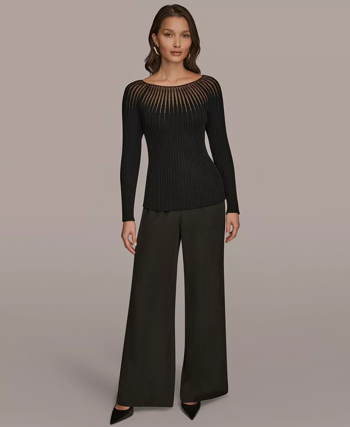 Women's Mesh Detail Boat Neck Sweater - thumbnail 6