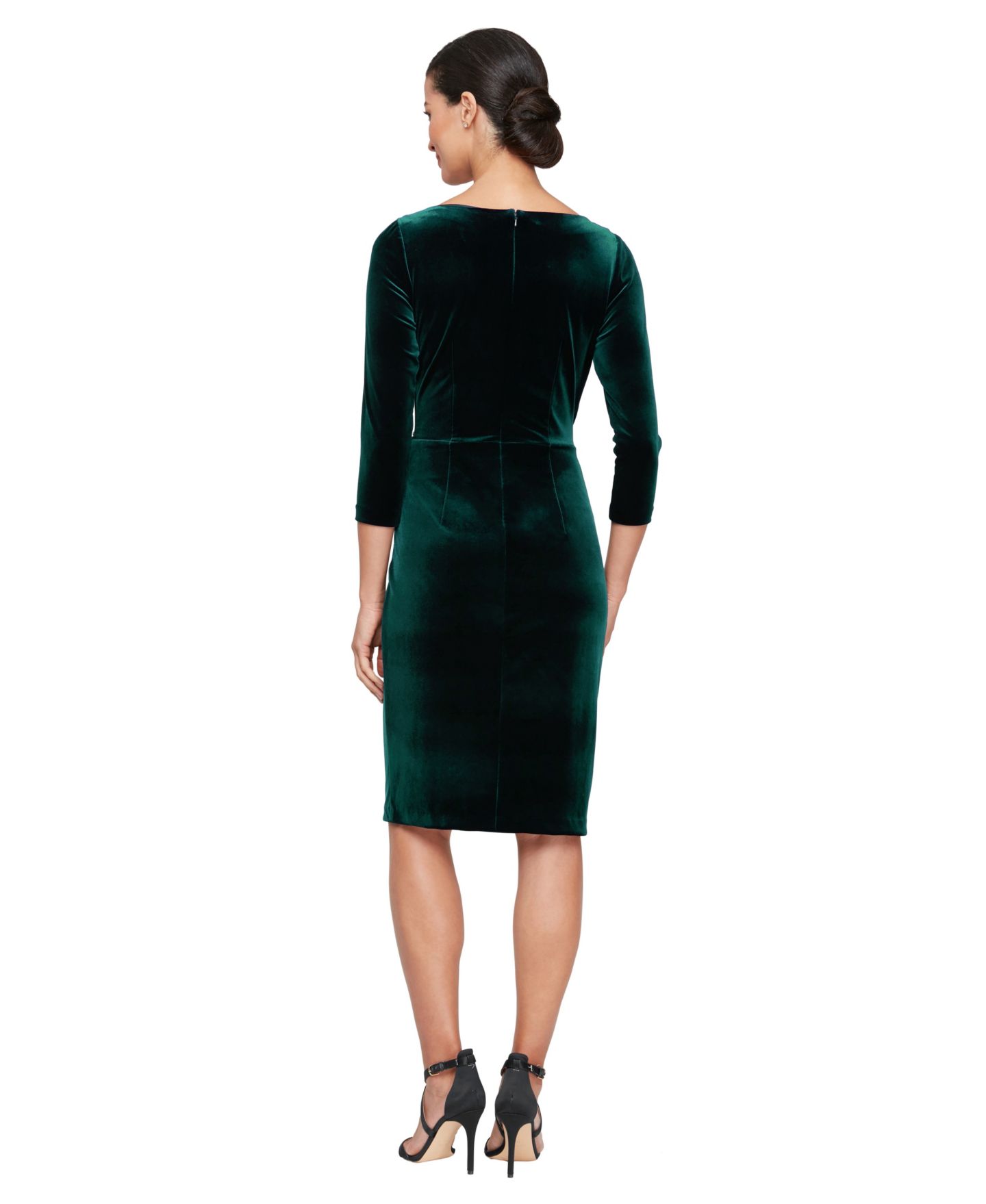 Женское платье Alex Evenings Velvet 3/4-Sleeve Sheath, цвет: Тёмно-зелёный — фото 3