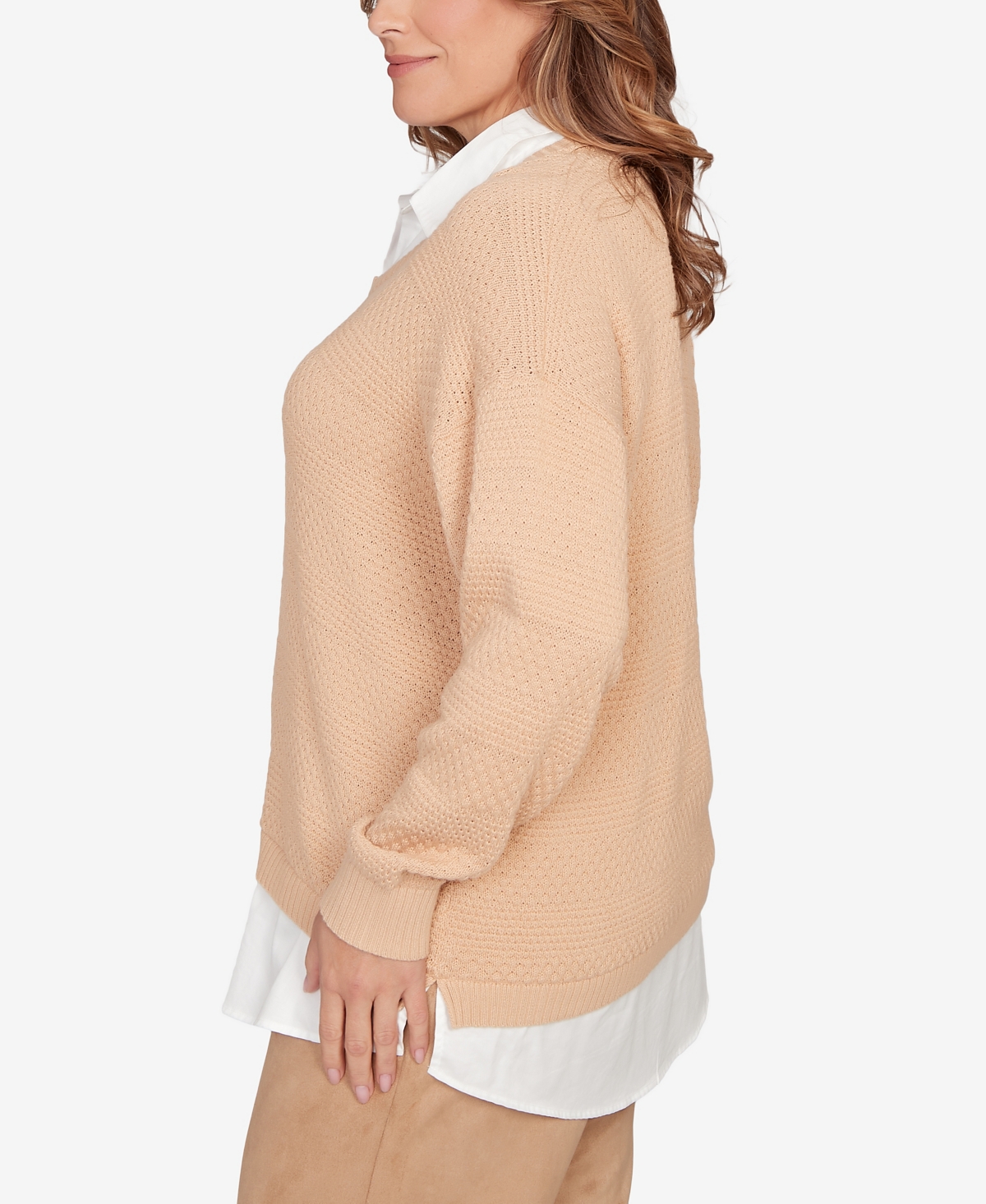 Hearts Of Palm Plus Size Solid Textured Stripe Two Fer Sweater In Multi