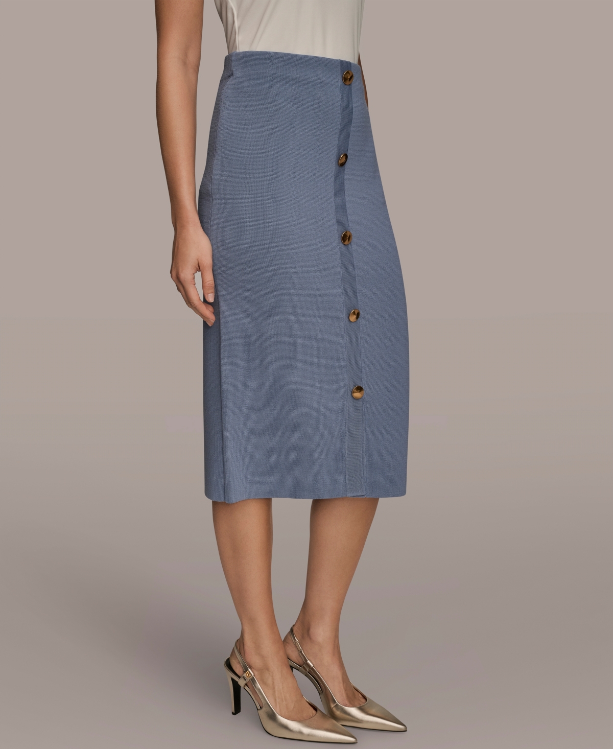 Donna Karan Women's Straight Knit Pull-on Midi Skirt In Gray