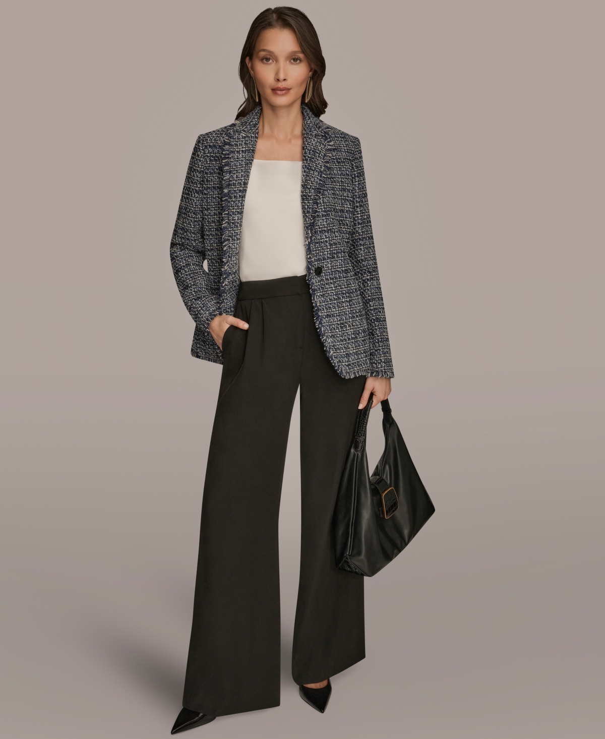 Donna Karan Women's Fringe Button Closure Jacket In Gray