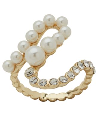 Emily in Paris - Glass Pearl, Glass Stone & Cubic Zirconia Gold-Tone Loop Ring