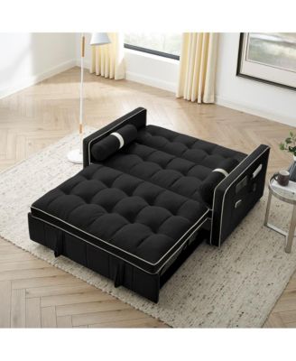 1-Piece Velvet & Metal Sleeper Sofa – USB Ports, Adjustable Backrest, Pull-Out Bed, Pillows Included