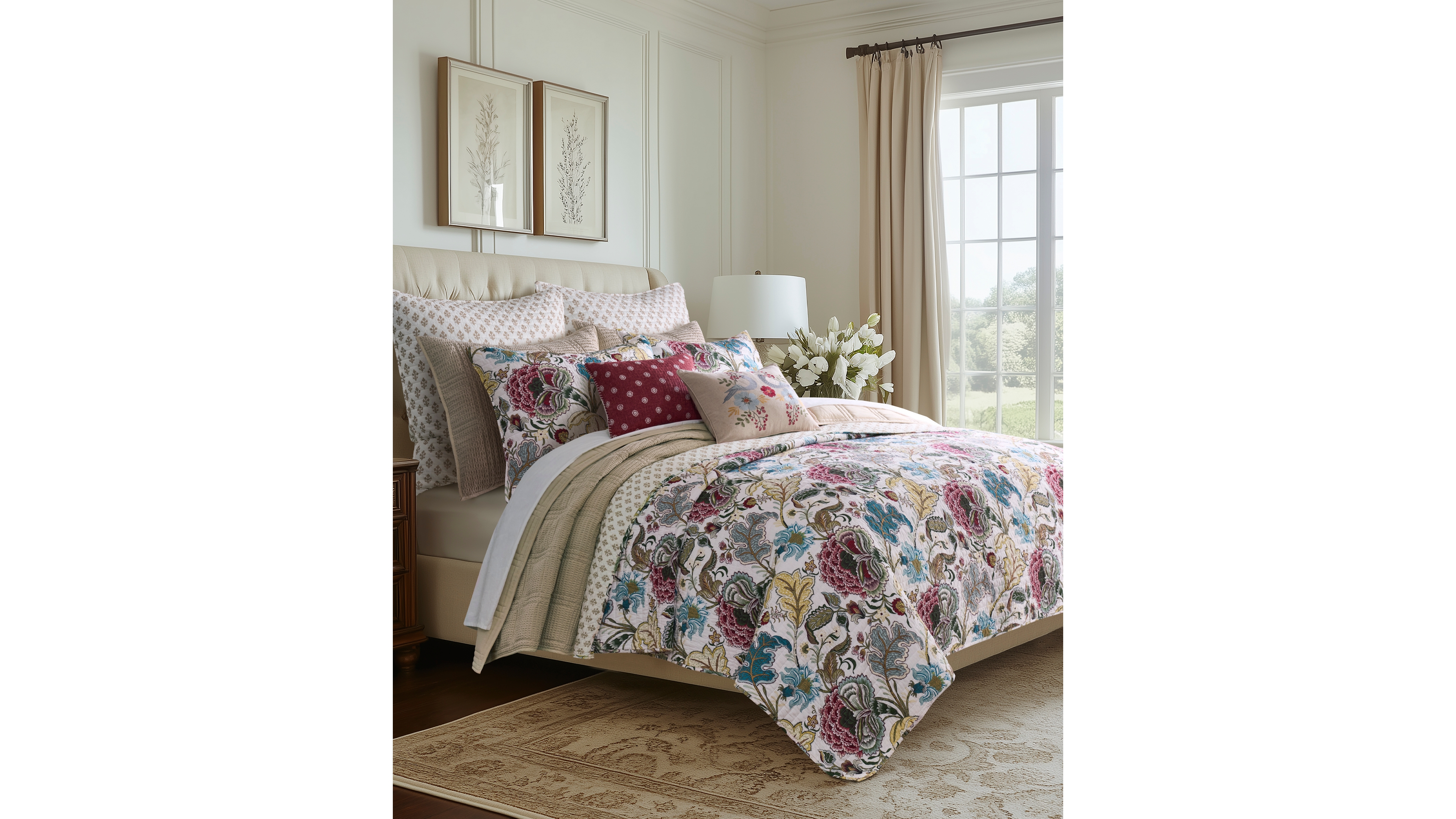 Levtex Angelica Spring Jacobean Floral 3-Pc. Quilt Set, King