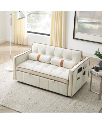 1-Piece Velvet & Metal Sleeper Sofa – USB Ports, Adjustable Backrest, Pull-Out Bed, Pillows Included