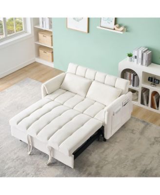 53" Pull-Out Sleeper Loveseat Sofa Bed, Convertible 3-in-1 Velvet Couch with Side Pockets & Back Support for Small Spaces