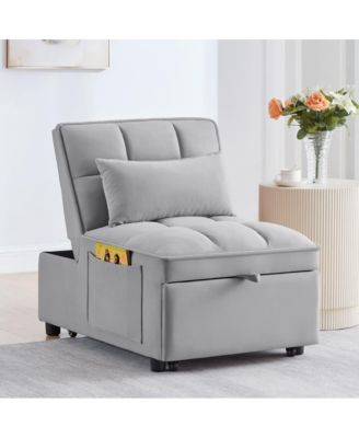 4-in-1 Single Velvet Pull-Out Sleeper Chair Bed with Adjustable Backrest, Side Pocket & Pillow for Small Spaces-Maison Boucle