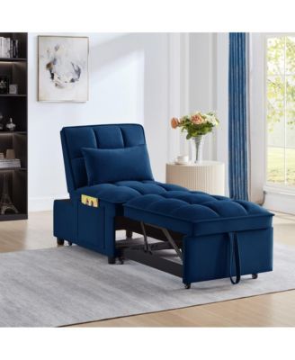 4-in-1 Single Velvet Pull-Out Sleeper Chair Bed with Adjustable Backrest, Side Pocket & Pillow for Small Spaces-Maison Boucle