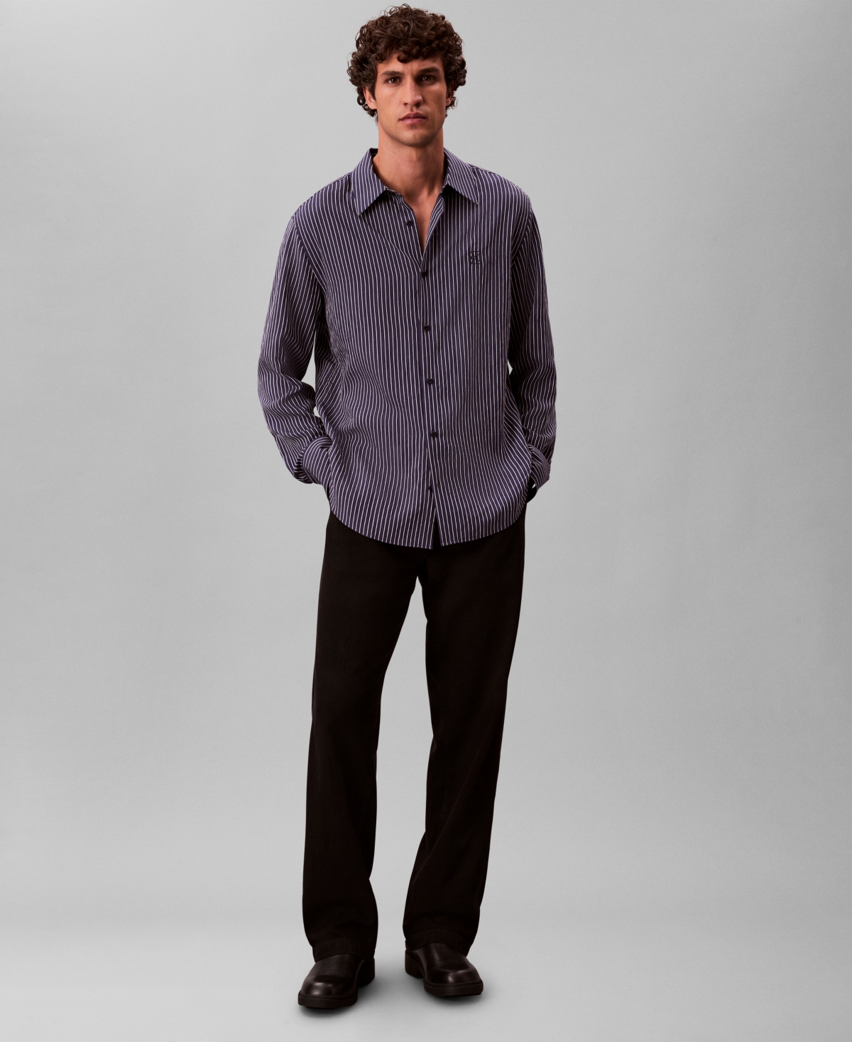 Calvin Klein Men's Thin Striped Long Sleeves Easy Shirt