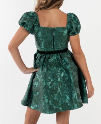 Girls' 7-16 Brocade Puff-Sleeve Dress