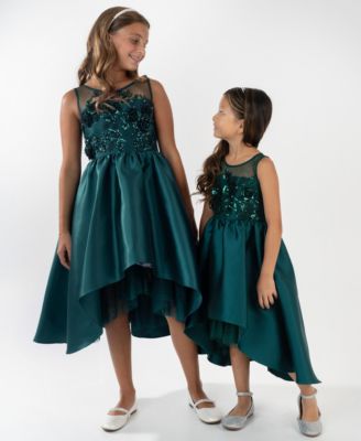 Girls' 7-16 Sequin Applique Illusion Sleeveless Dress
