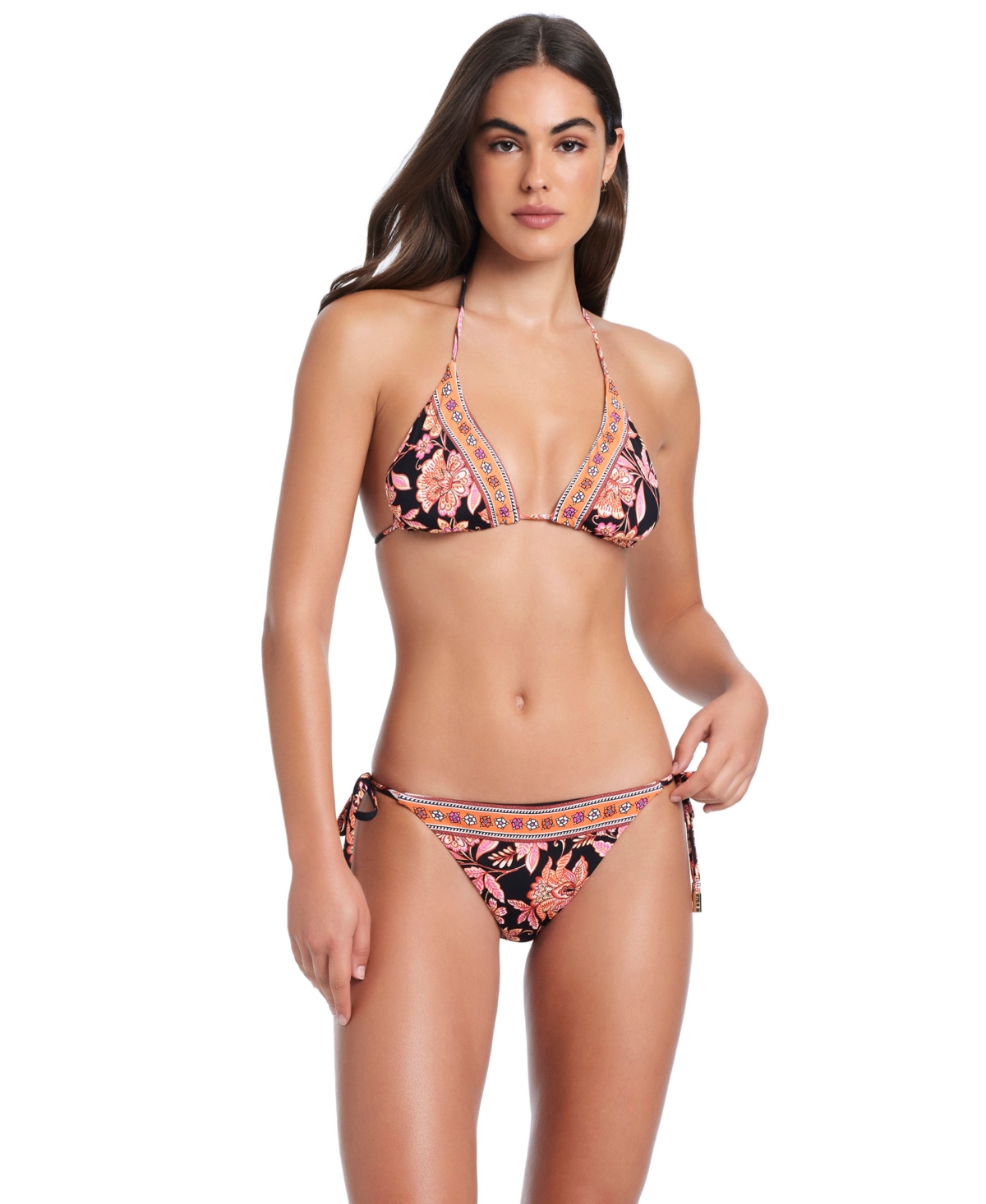 Red Carter Dj Vu Classic Triangle Bikini Halter Bra In Multi