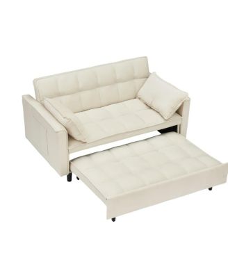  Velvet Loveseat Sofa Bed   3-in-1 Convertible   Pull-Out Sleeper, Tufted Back, Storage Pockets Small Space-Friendly