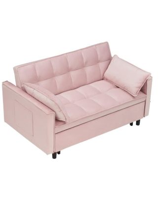  Velvet Loveseat Sofa Bed   3-in-1 Convertible   Pull-Out Sleeper, Tufted Back, Storage Pockets Small Space-Friendly