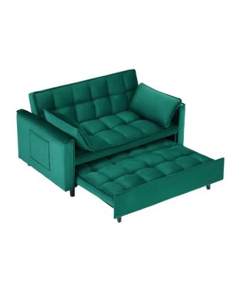  Velvet Loveseat Sofa Bed   3-in-1 Convertible   Pull-Out Sleeper, Tufted Back, Storage Pockets Small Space-Friendly