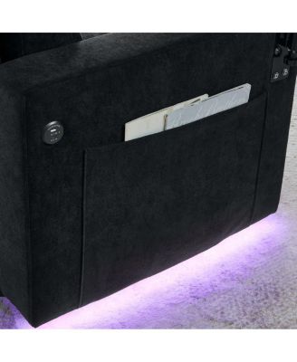 Maison Boucle Modern Chenille Upholstered Wood Pull-Out Sleeper with LED Lights, USB Ports & Cup Holders Sofa Bed