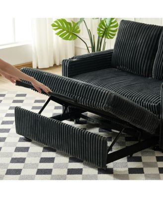 1 Pc Corduroy Sofa Bed, Adjustable Backrest, USB Charging, Pull-Out Sleeper, Cup Holders, Storage – Furniture