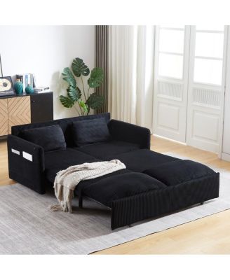 64.5 Inch 3-in-1 Corduroy Pull-Out Sleeper Sofa, Adjustable Loveseat Bed with Storage Pockets & 2 Pillows