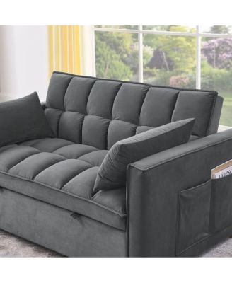 Convertible Velvet Sofa Bed, 54'' Pull-Out Sleeper Loveseat with 3-Position Adjustable Backrest, Side Pockets & Pillows-Maison Boucle