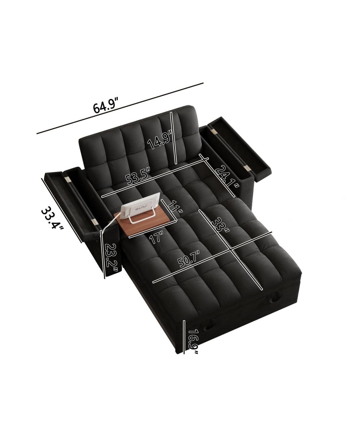 Maison Boucle 65" Pull-Out Sofa Bed with Desk & Usb, Velvet Convertible Sleeper Adjustable Backrest Storage for Small Apartments or Offices-Mai