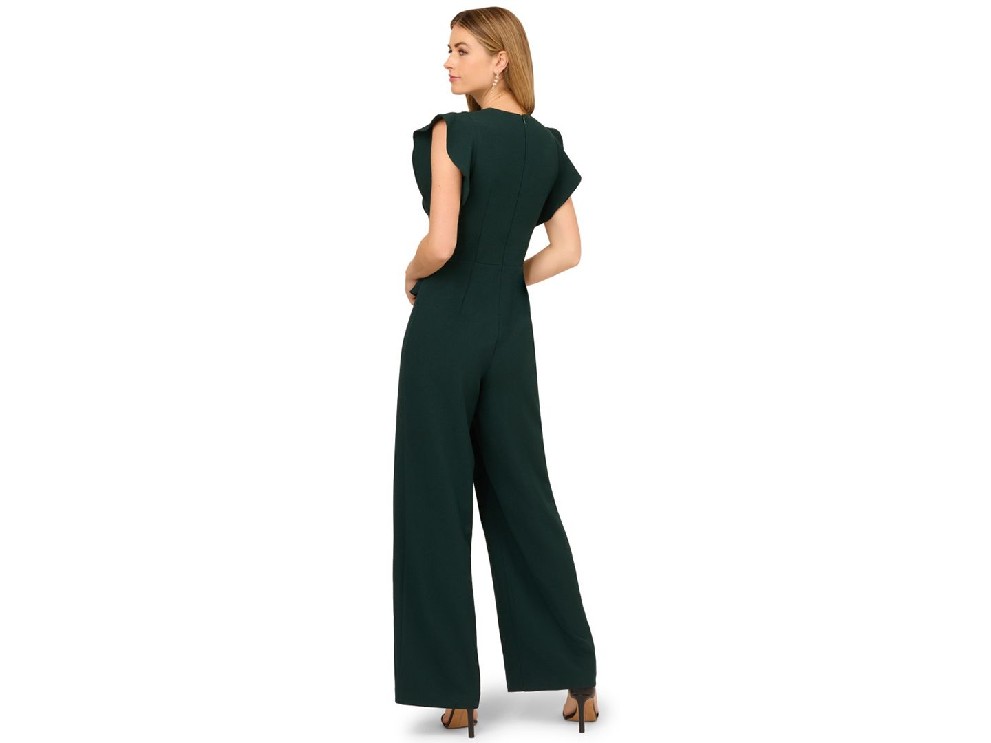 Женский комбинезон Adrianna Papell Crepe Overlay V-Neck Jumpsuit, цвет: Тёмный зелёный — фото 3