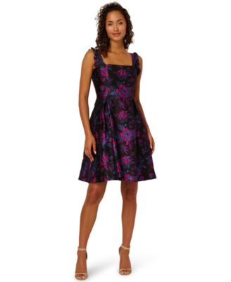 Adrianna Papell - Women's Square Neck Ruffle Sleeve Midi Dress