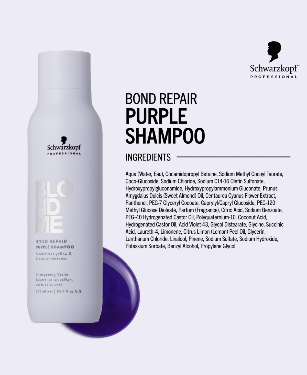 Schwarzkopf Blondme Bond Repair Purple Shampoo, 10.1 Oz. In Transparent
