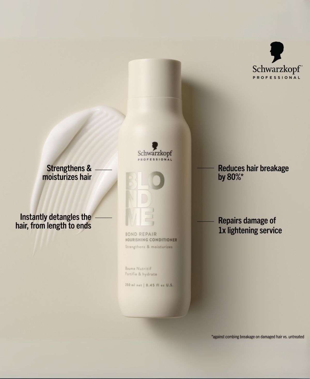 Schwarzkopf Blondme Bond Repair Nourishing Conditioner, 8.45 Oz. In Transparent