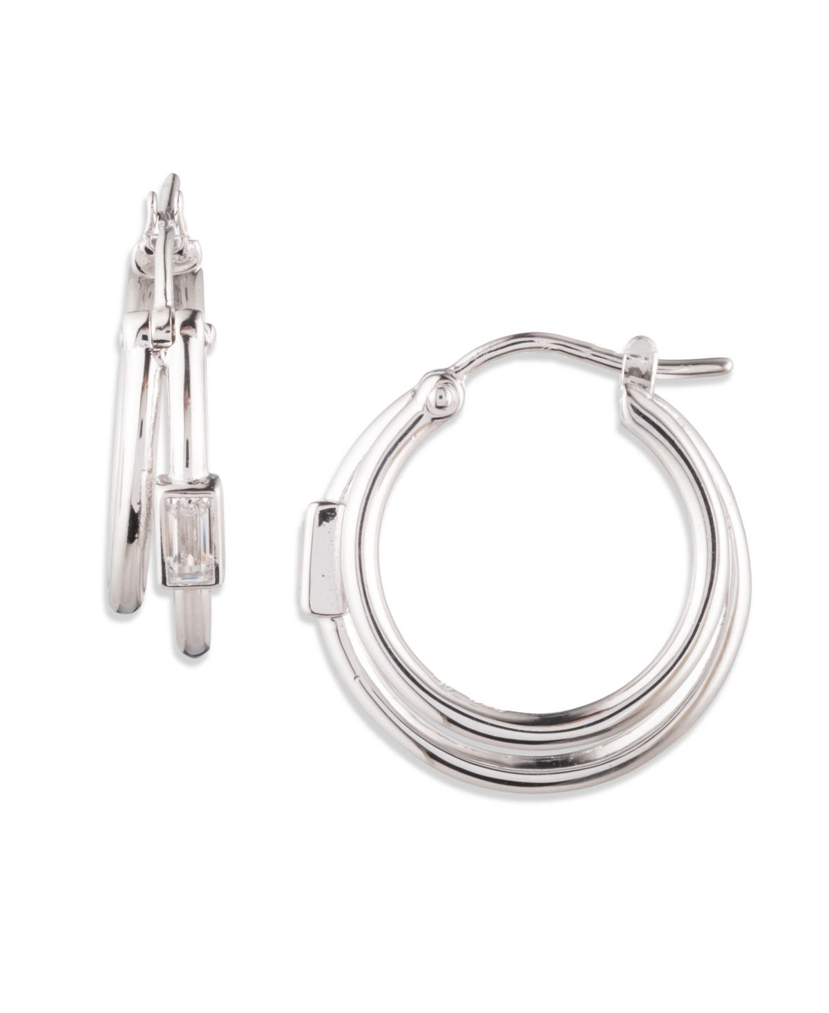 Ralph Lauren Split Cubic Zirconia Hoop Sterling Silver Earrings In Brown
