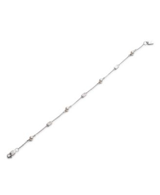 Cubic Zirconia & Imitation Pearl Sterling Silver Station Flex Bracelet