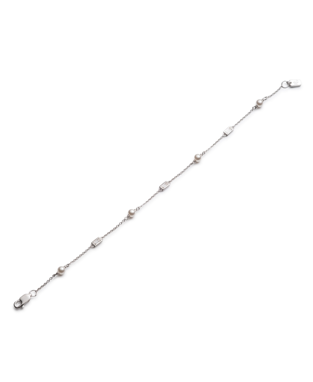 Ralph Lauren Cubic Zirconia & Imitation Pearl Sterling Silver Station Flex Bracelet In Metallic