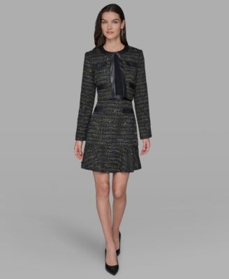 Women's Metallic Knit Tweed Crop Jacket