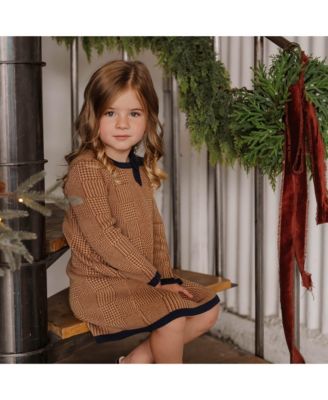 Baby Girls Organic Long Sleeve Bow Detail Intarsia Sweater Dress