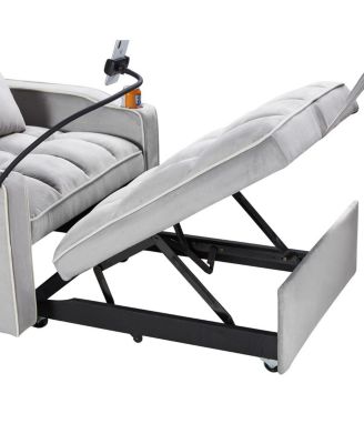 3-in-1 Sleeper Chair Bed – Convertible Recliner Sofa with USB-C Port, Phone Mount & Cup Holder for Small Spaces