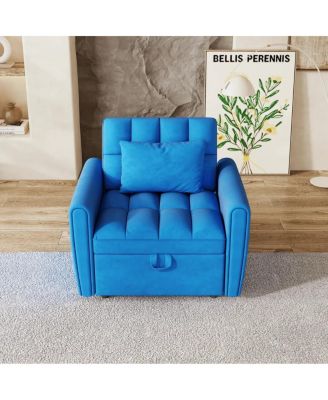 Velvet Sleeper Chair Bed, 3-Position Pull-Out Sofa with Adjustable Backrest, Large Single Convertible Armchair for Small Spaces-Maison Boucle