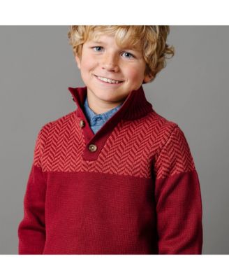 Baby Boys Long Sleeve Mock Neck Button Sweater with Intarsia Yoke
