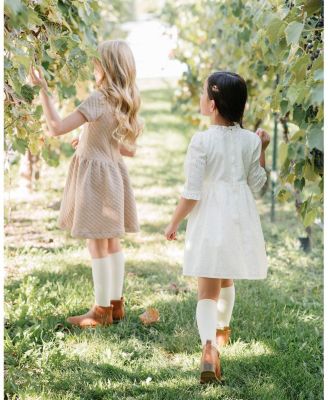 Little and Big Girls' Organic Flutter Sleeve Tiered Eyelet Dress