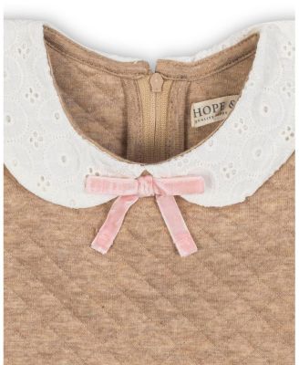 Big Girls Short Sleeve Quilted Dress with Eyelet Collar