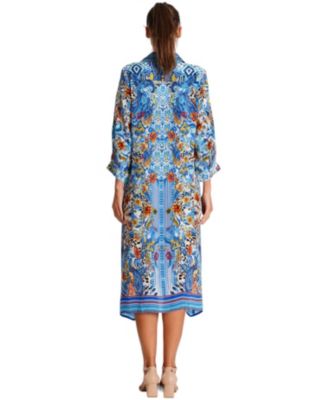 Women's Midi Summer Dress with Collared Neck, Short Sleeves, and Side Slits