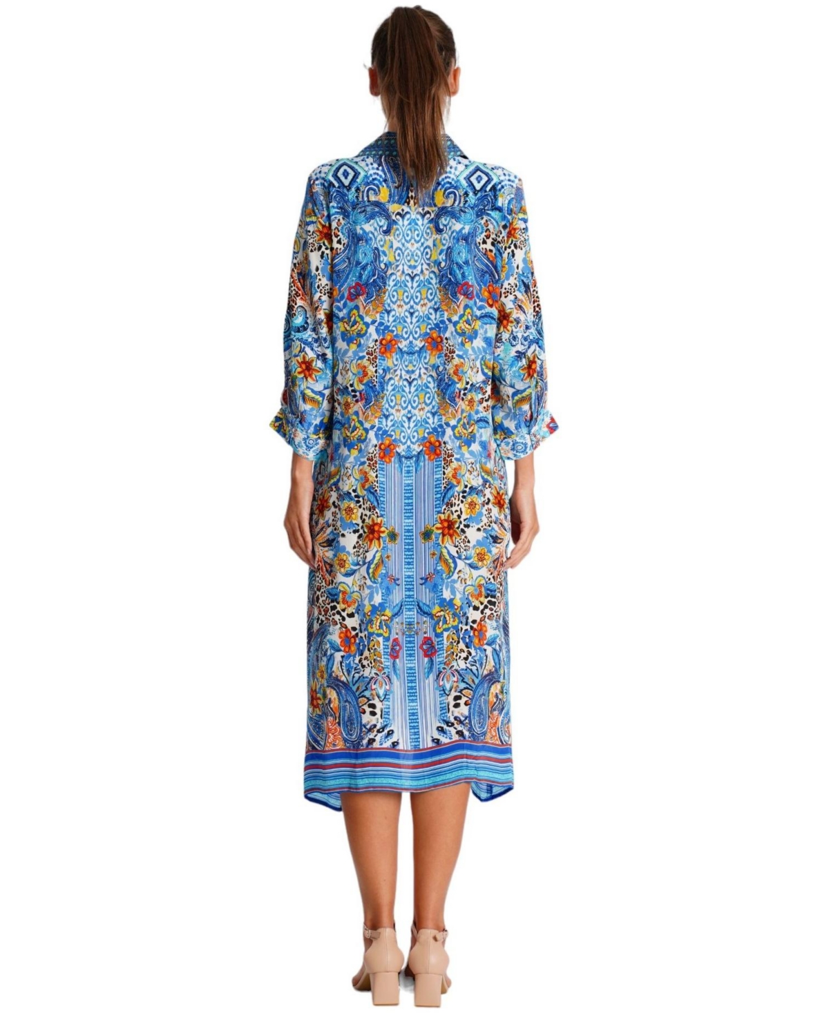 La Moda Clothing Women's Midi Summer Dress with Collared Neck, Short Sleeves