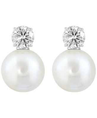 EFFY Collection - Cultured Freshwater Pearl (10mm) and Lab Grown Diamond (1 ct. t.w.) Stud Earrings in Sterling Silver