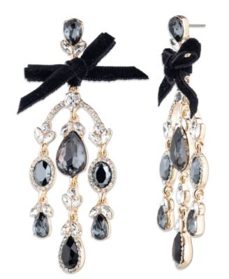 Givenchy - Glass Stone Gold-Tone Jet Velvet Bow Chandelier Drop Earrings