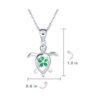 Nautical Plumeria Flower Blue Opal Sea Turtle Pendant Necklace Sterling Silver